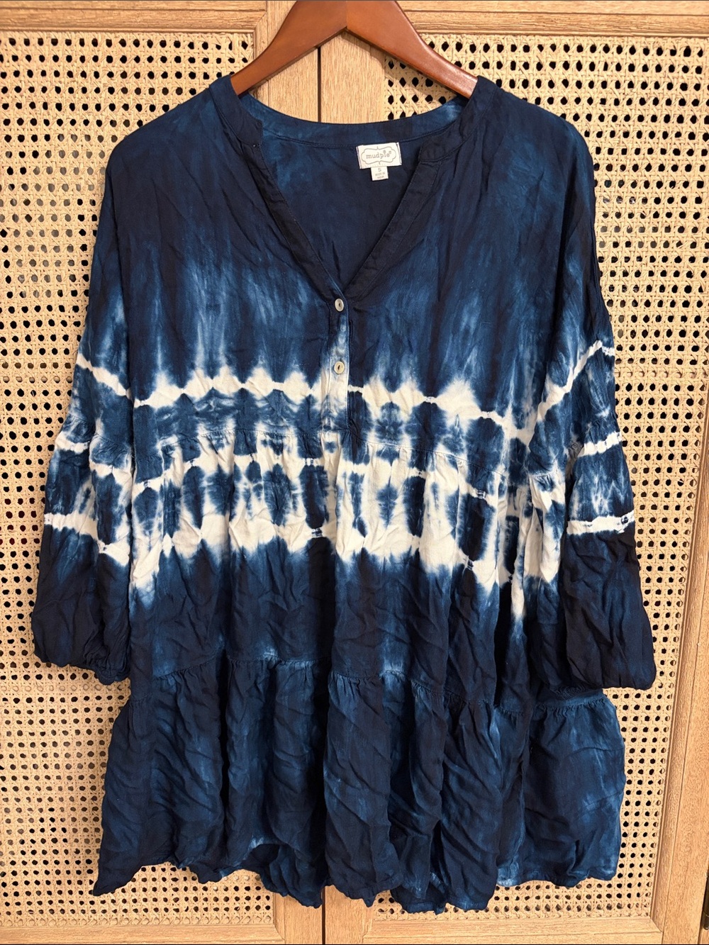 Mud Pie Navy and White Tie-Dye Tunic Swim Cover-Up